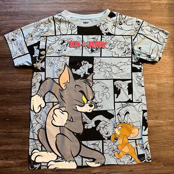 Tom & Jerry Adult MD Cartoon Strip All Over Graphic T-shirt. - Picture 2 of 4